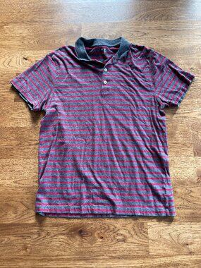 Men's Gap Charcoal & Red Striped Polo - Size X-Large